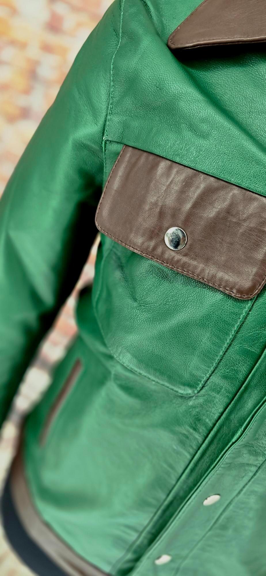 Sean - Green & Brown 70's Vintage Look Leather Jacket