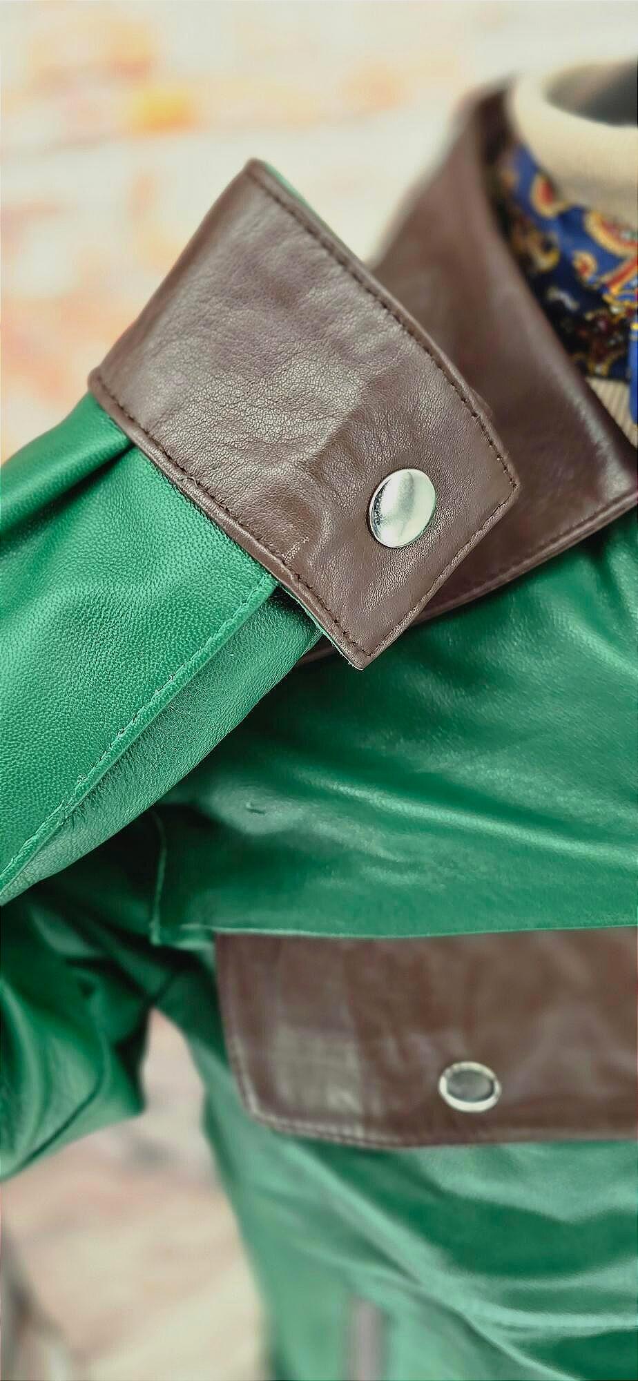 Sean - Green & Brown 70's Vintage Look Leather Jacket