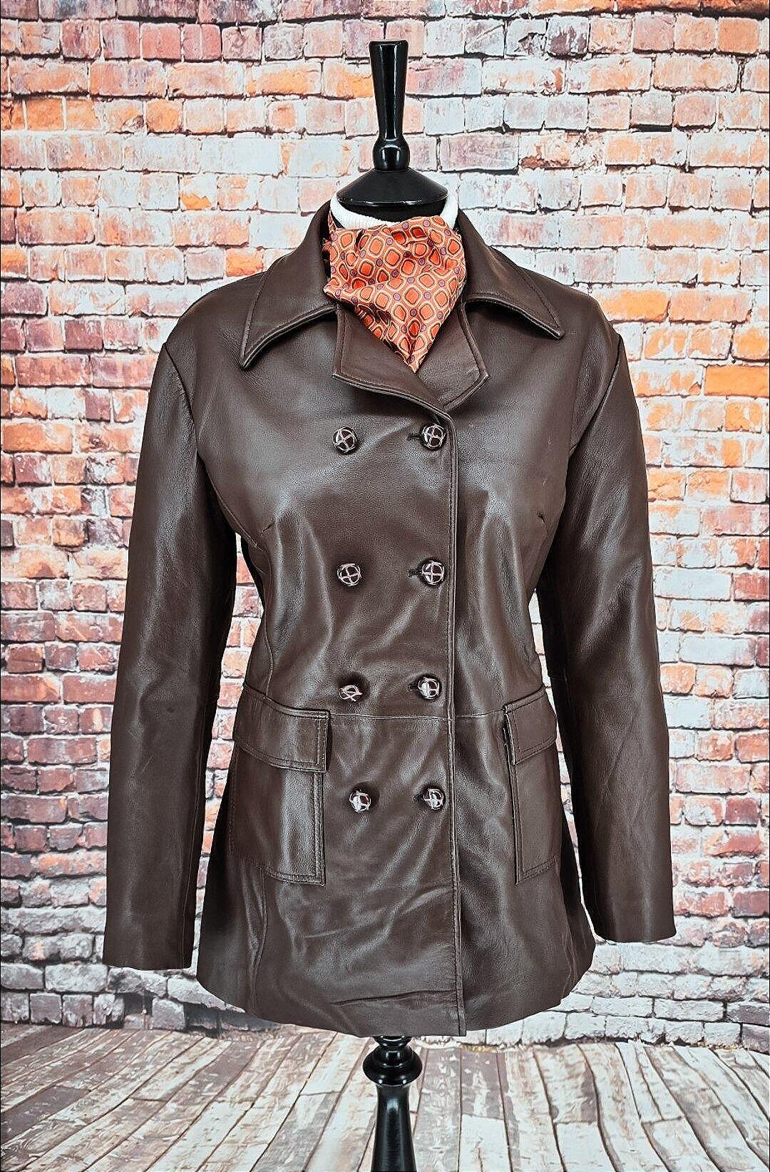 Yvette - 8 Button Double breasted Leather Coat