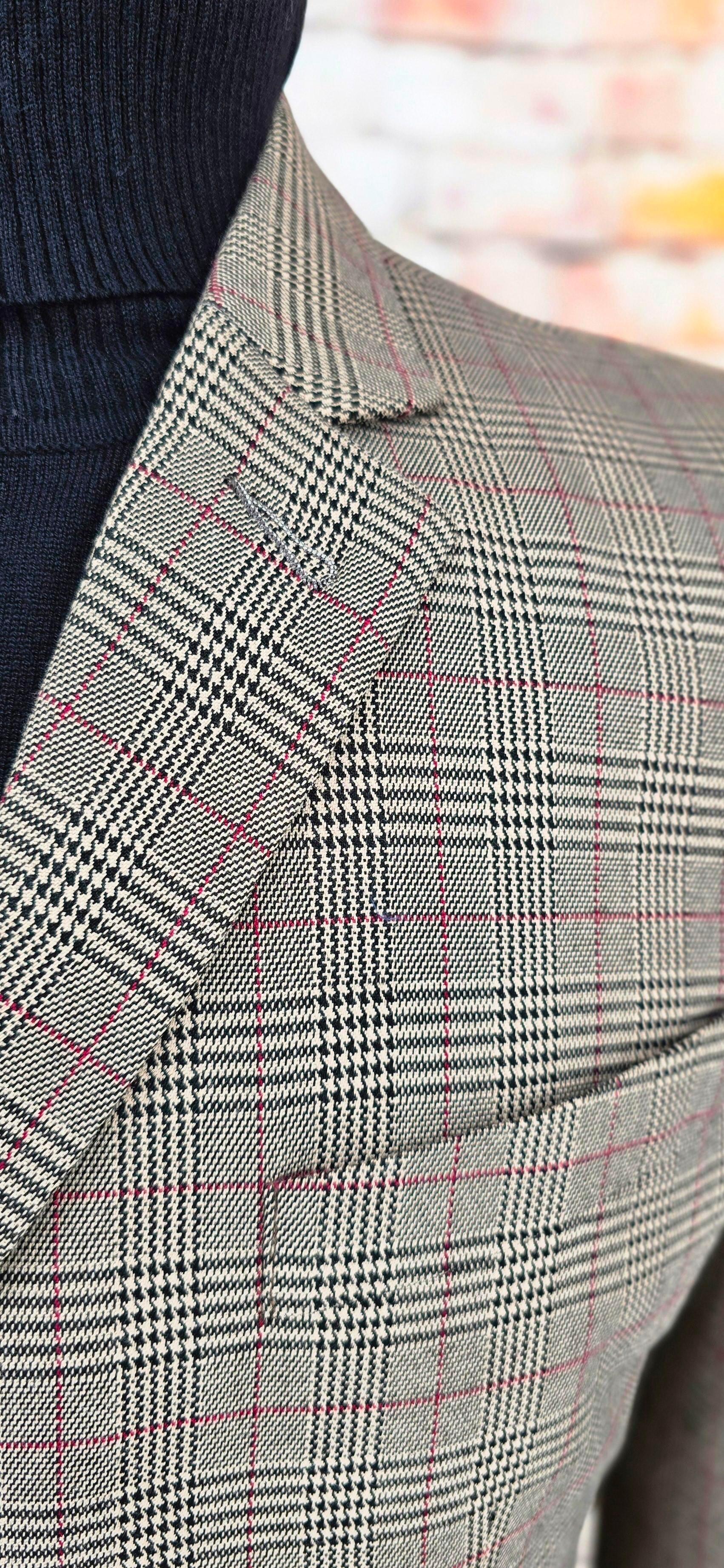 Steve Stunning Taupe - Black - Burgundy Checked Suit.
