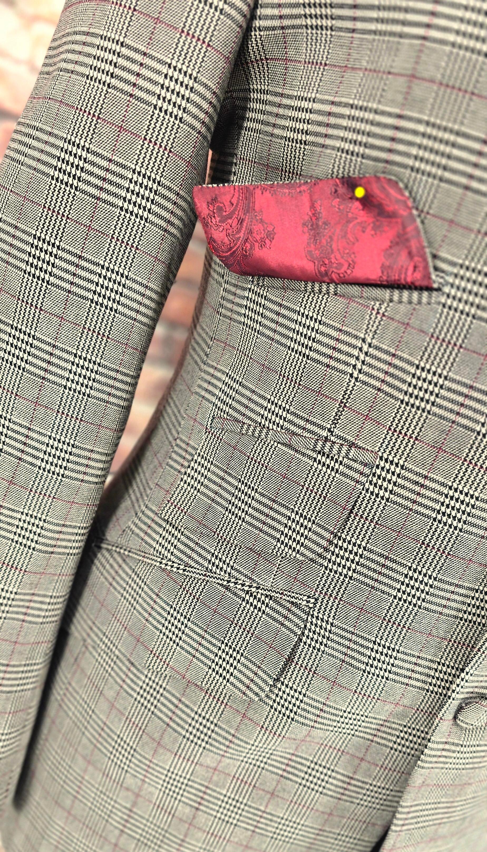 Steve Stunning Taupe - Black - Burgundy Checked Suit.