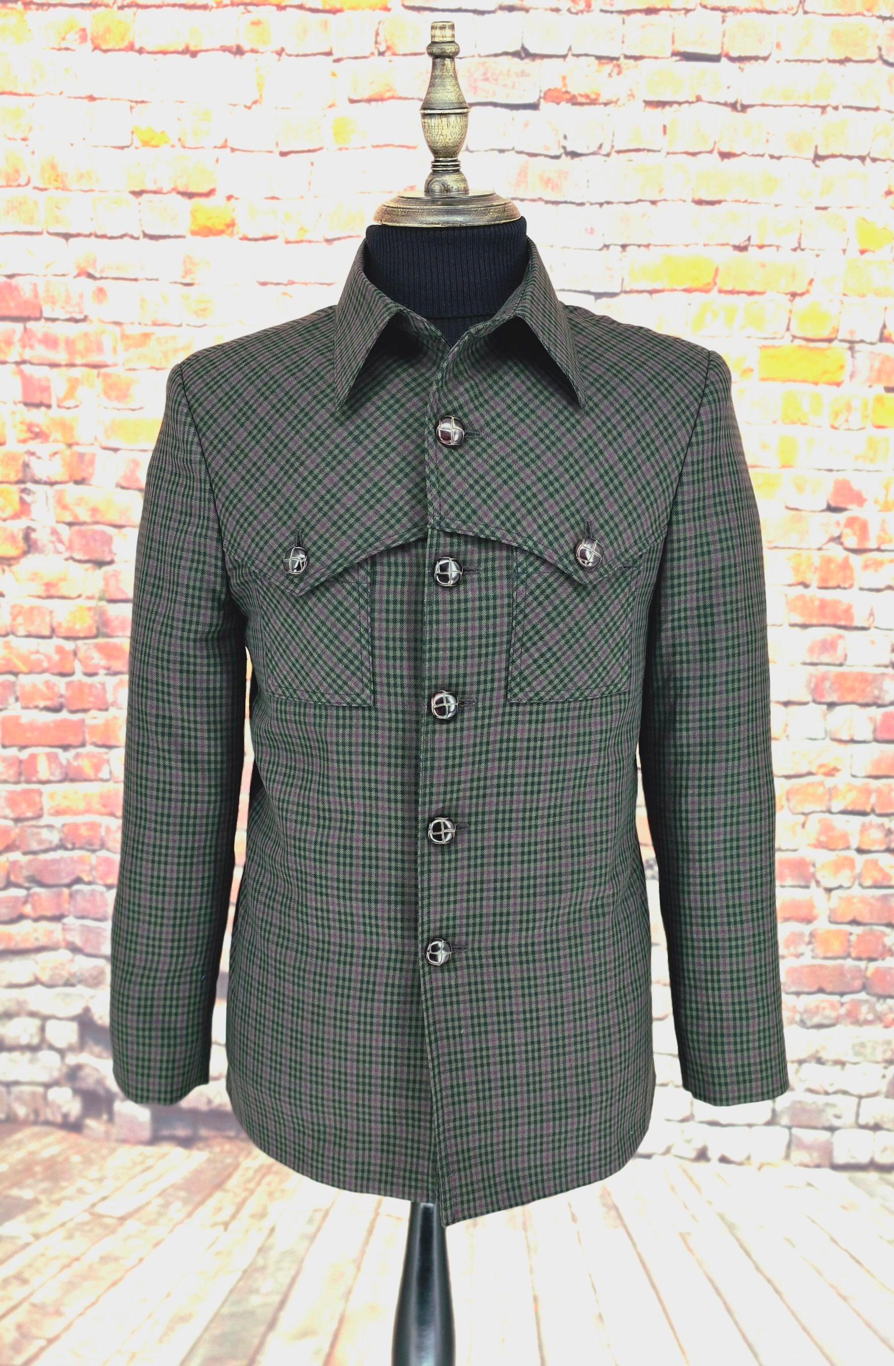 Cuthbert - Olive & Mauve Checked Jacket
