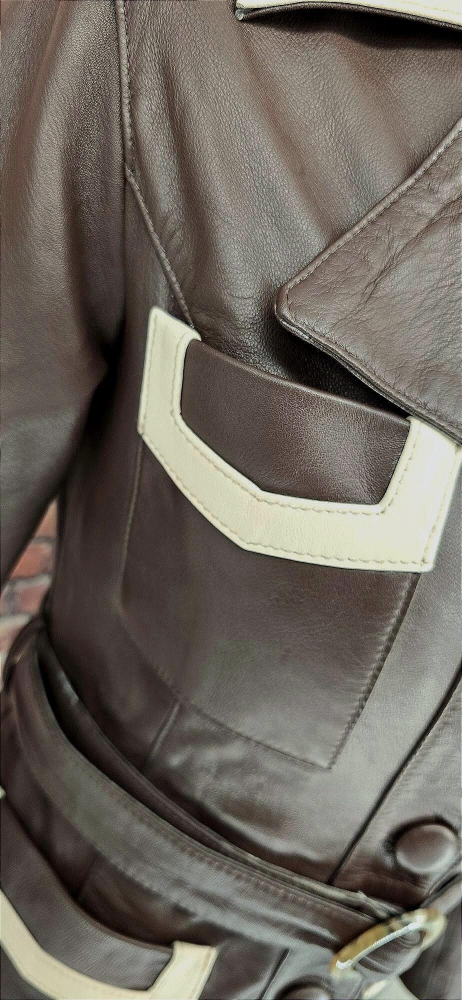 Claudia -  Women's Brown With Contrasting Detail Leather Jacket