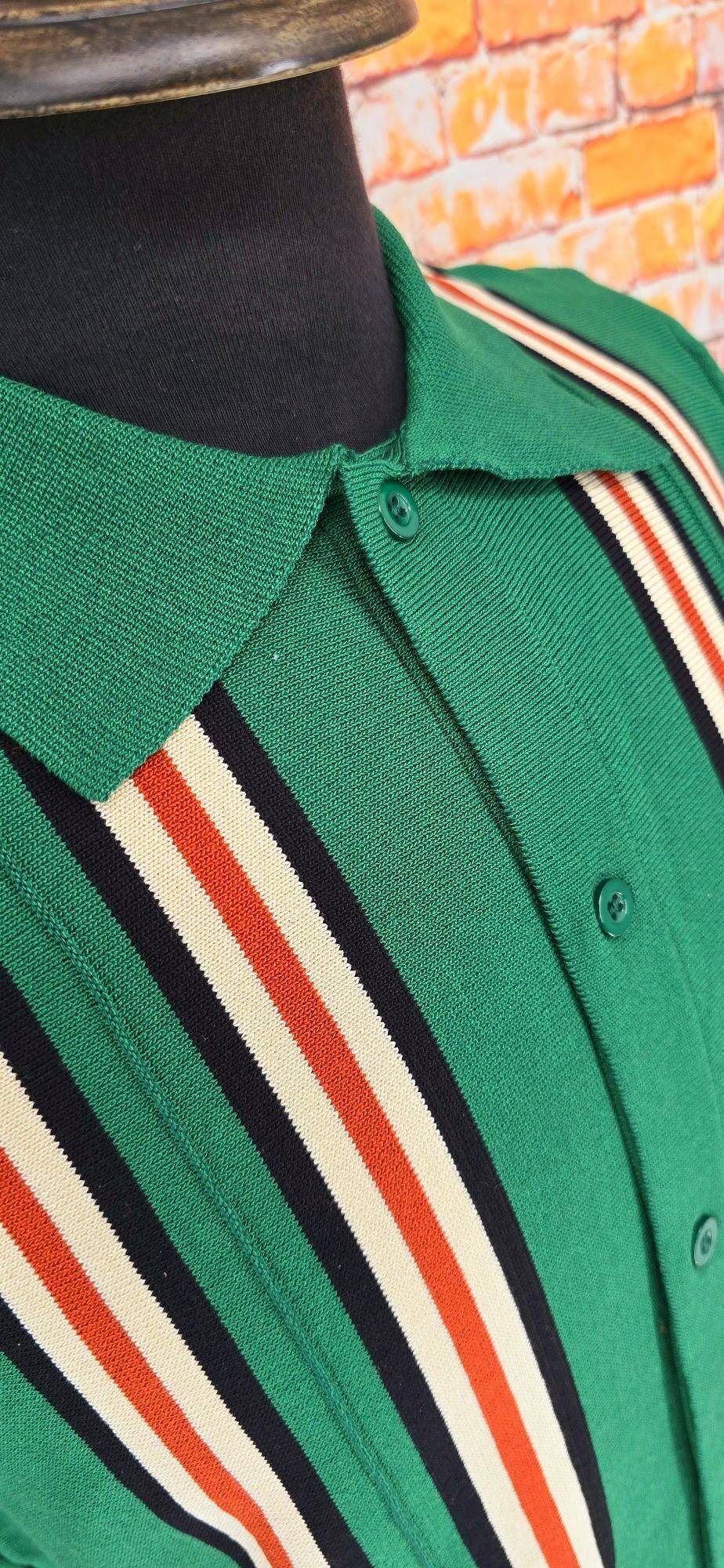 Green Cream Black & Orange Button Through Knitwear