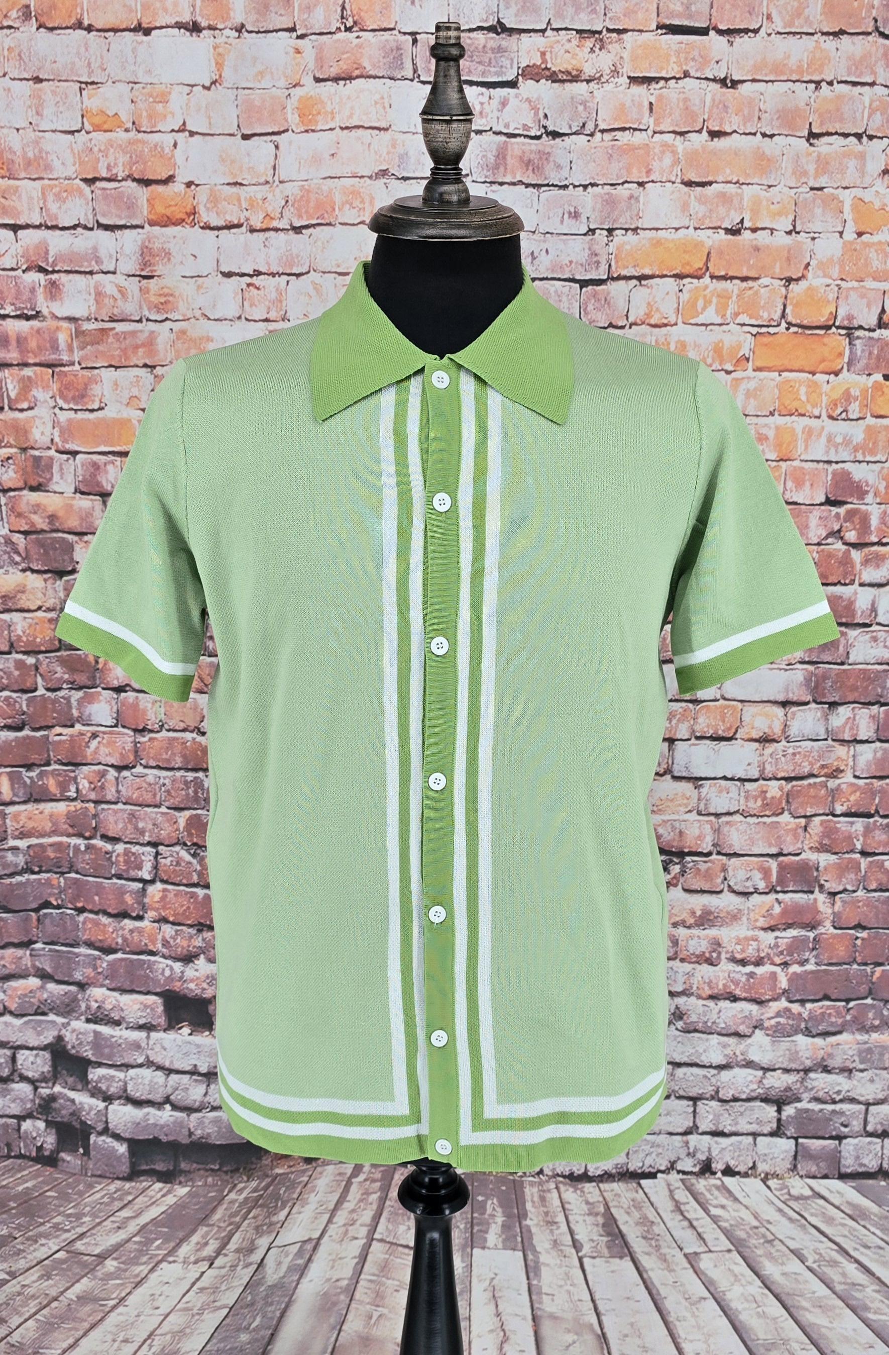 Lime Green & Cream Button Through Knitwear Top