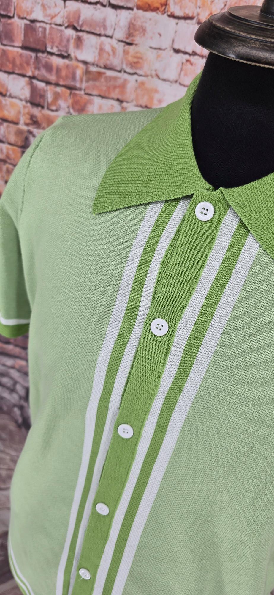 Lime Green & Cream Button Through Knitwear Top