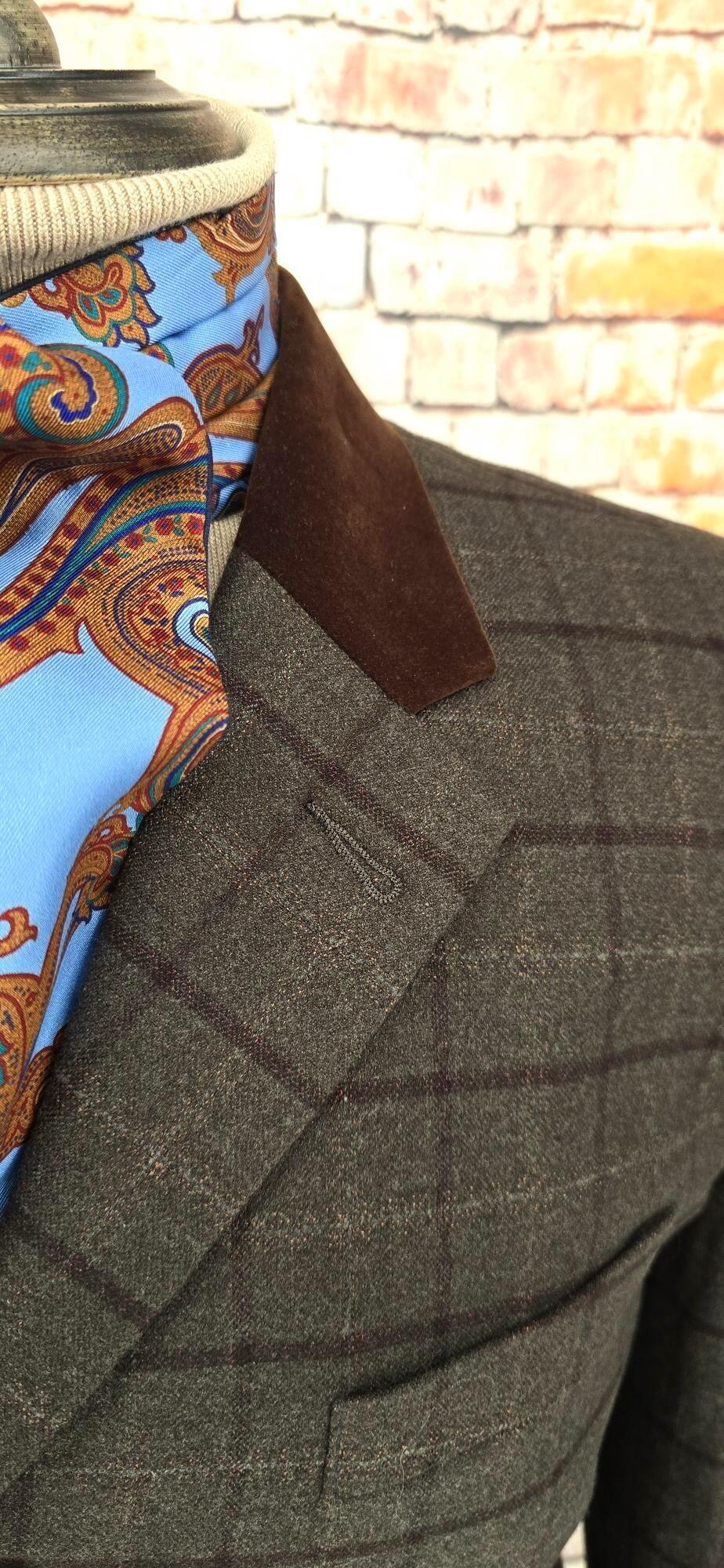 Morton - Brown checked Overcoat With Velvet Collar.
