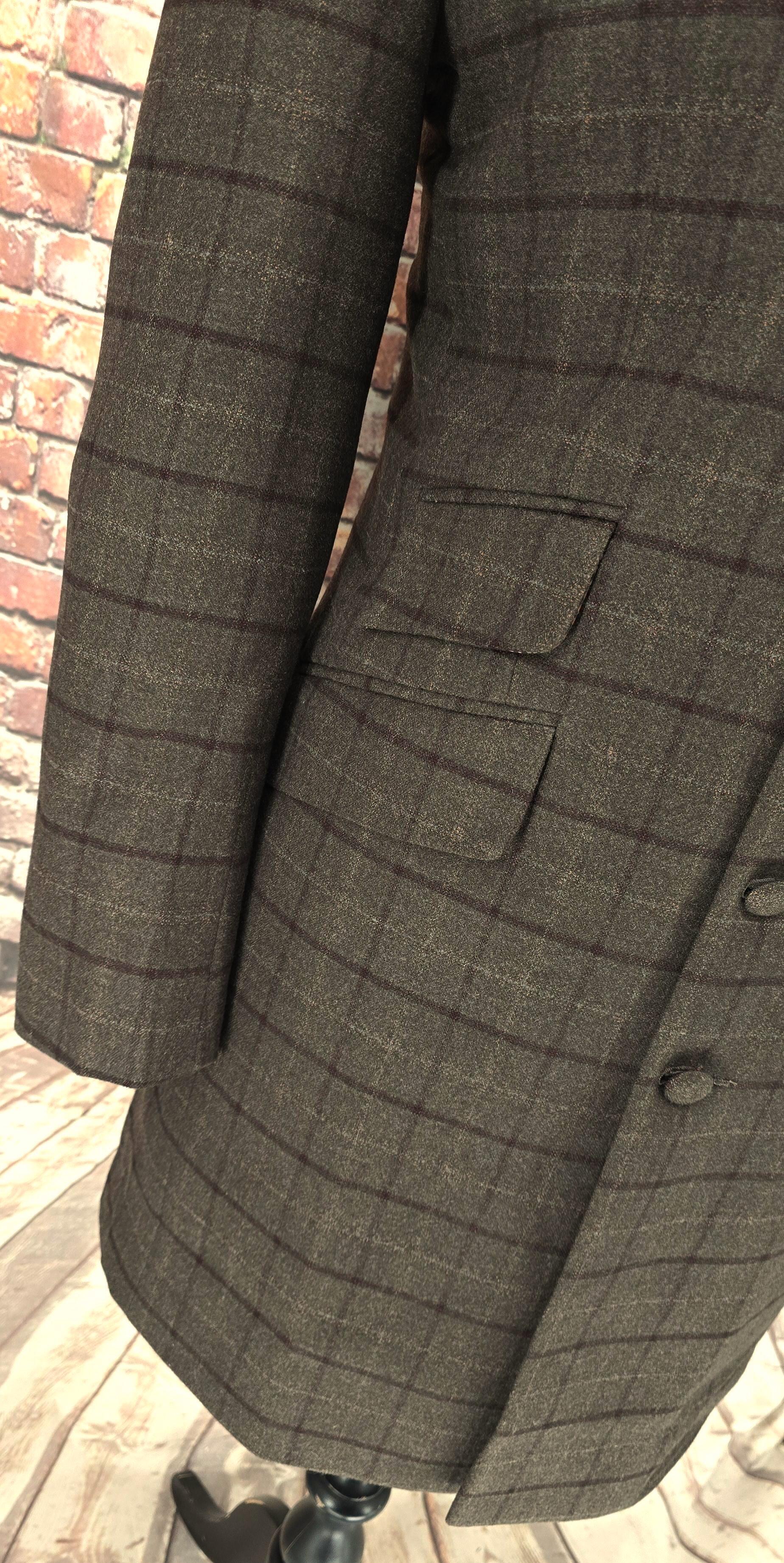 Morton - Brown checked Overcoat With Velvet Collar.