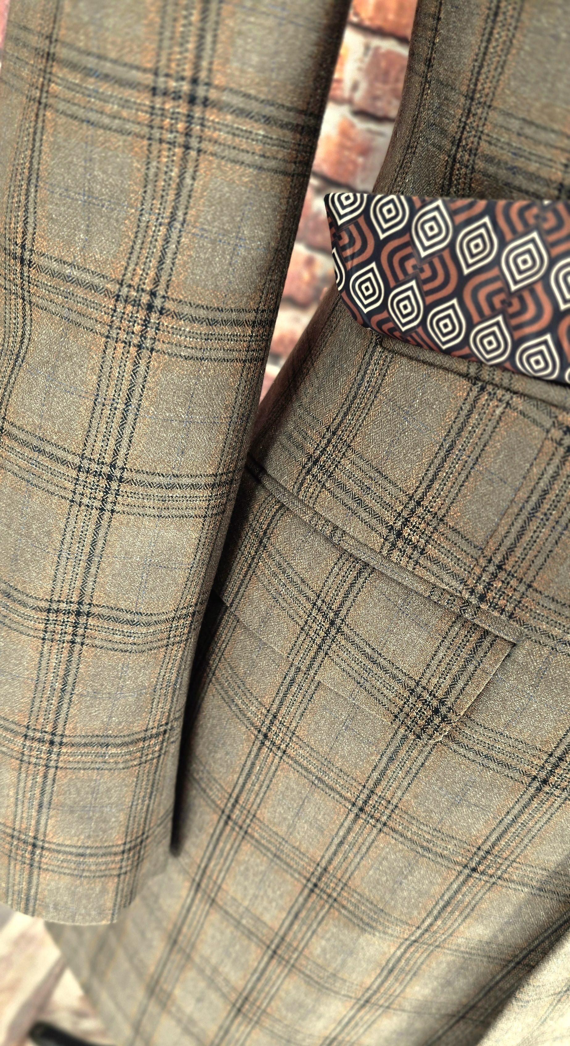 "Jackson" Brown Check Overcoat With Velvet Collar