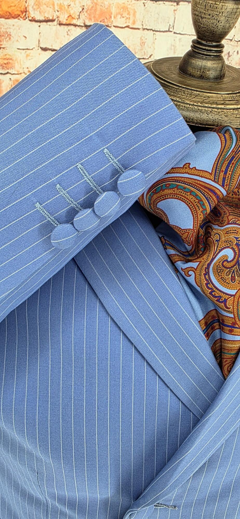 Montgomery -  Sky Blue With White Pinstripe Double Breasted Suit