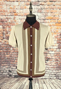 Brown Cream & Rust  Buttoned Knitted Top