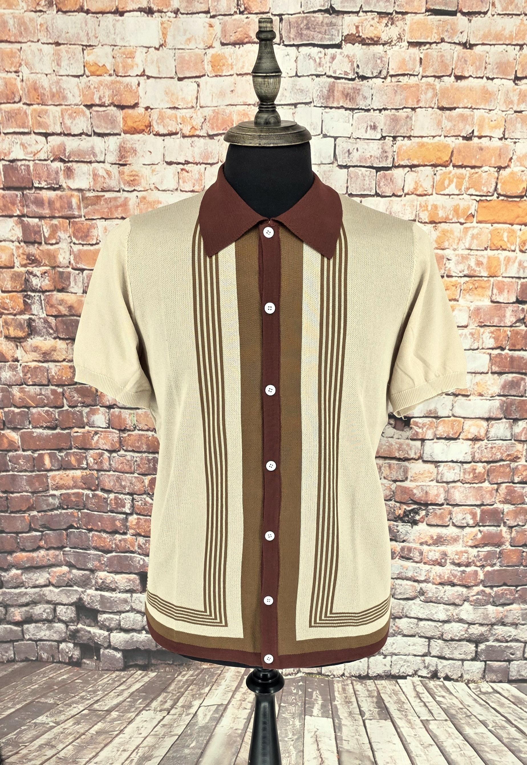 Brown Cream & Rust  Buttoned Knitted Top