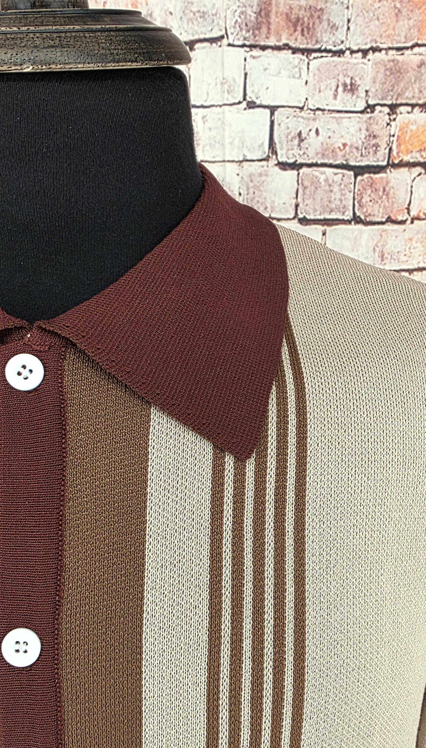 Brown Cream & Rust  Buttoned Knitted Top