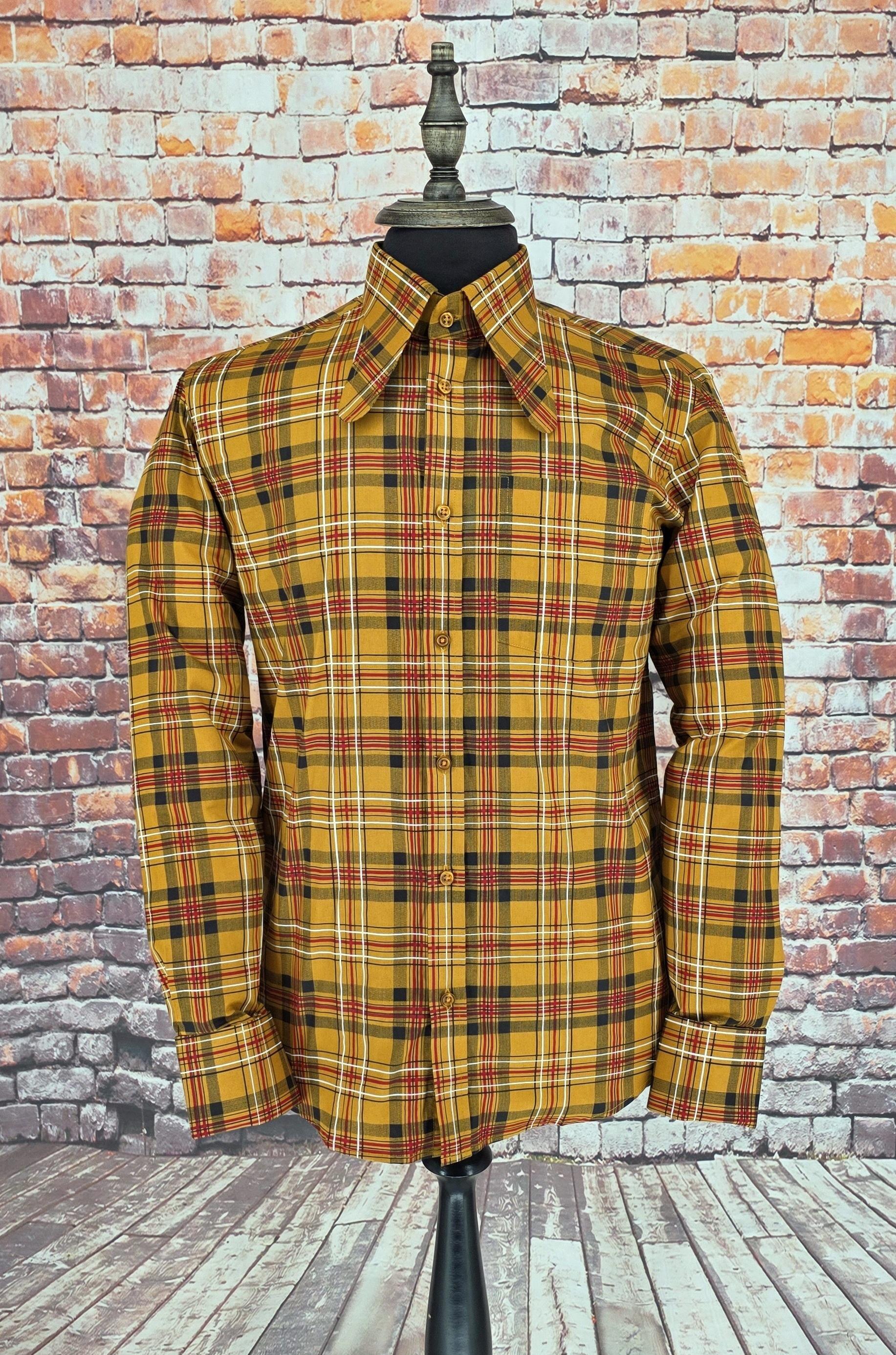 Dondus -Mustard Checked Beagle Collared Shirt.