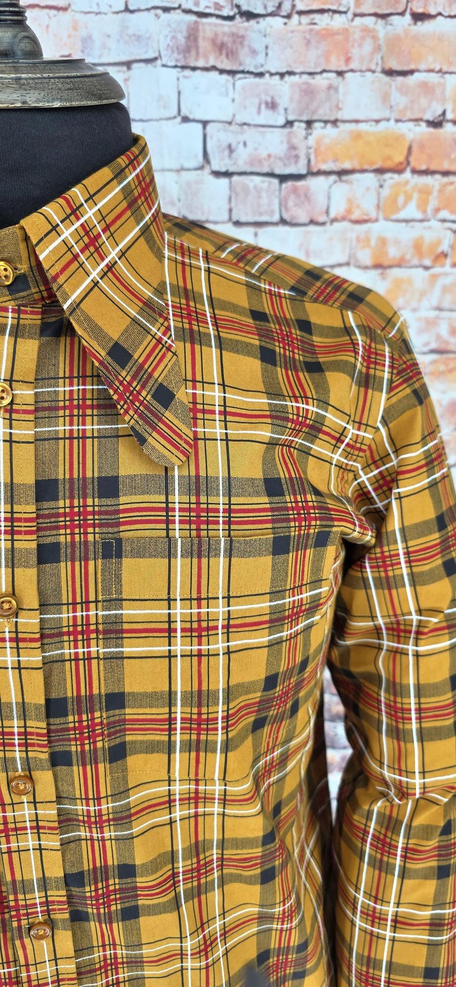 Dondus -Mustard Checked Beagle Collared Shirt.