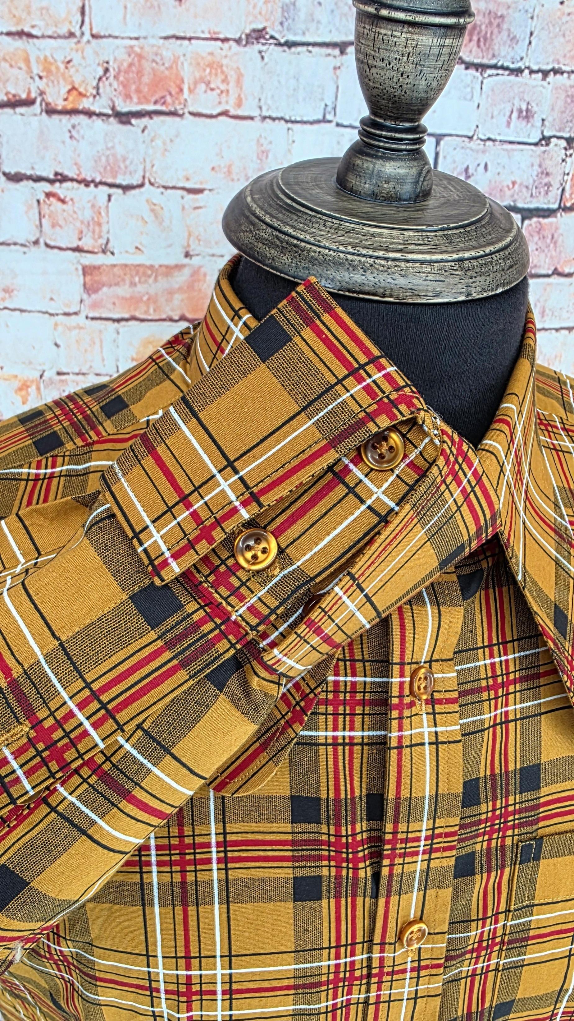 Dondus -Mustard Checked Beagle Collared Shirt.