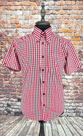 Dean - Red & White Button Down Short Sleeve Gingham Shirt