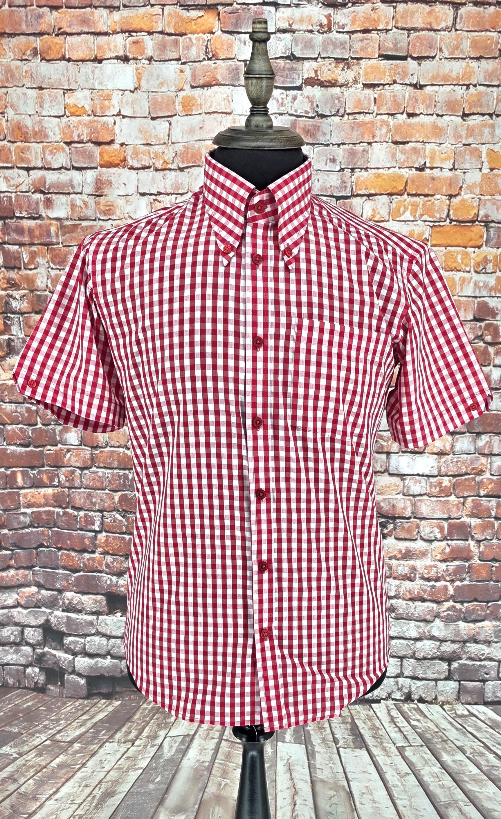 Dean - Red & White Button Down Short Sleeve Gingham Shirt