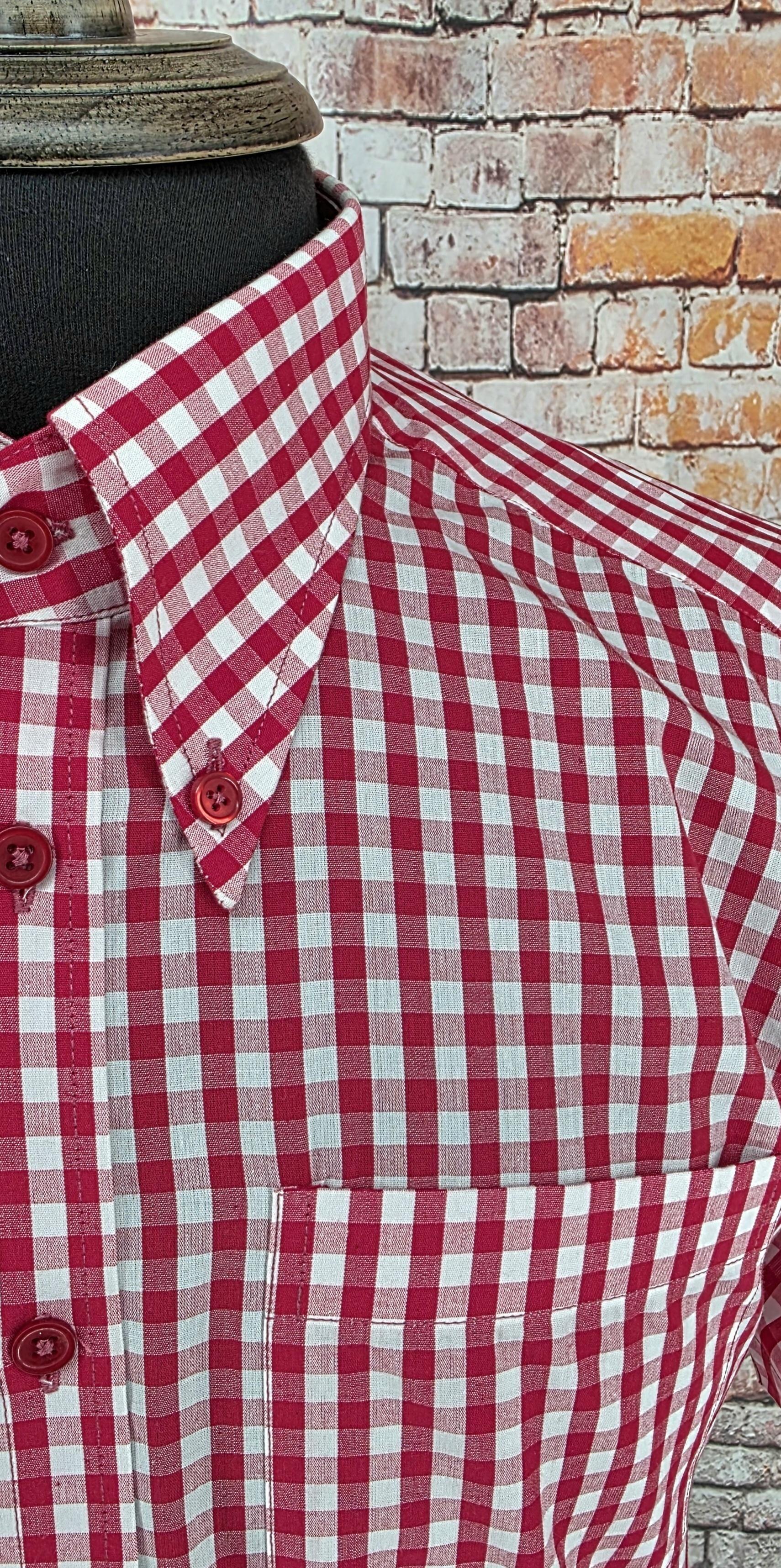 Dean - Red & White Button Down Short Sleeve Gingham Shirt