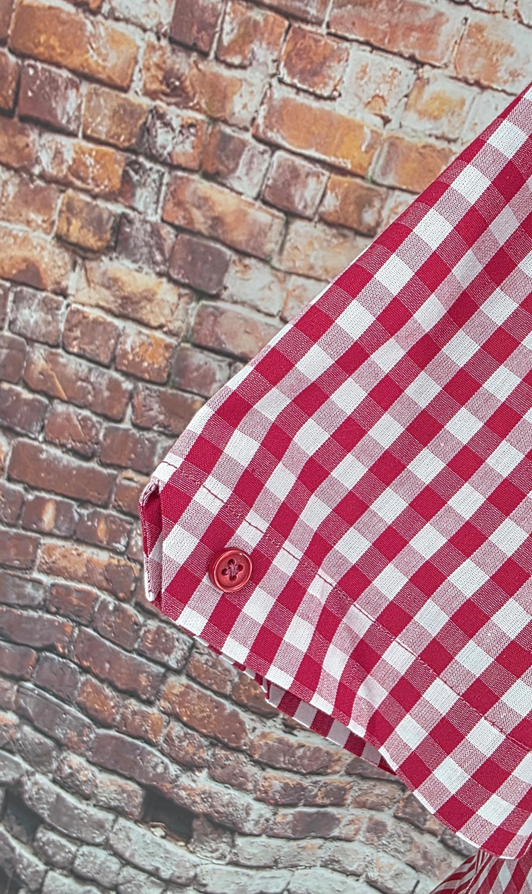 Dean - Red & White Button Down Short Sleeve Gingham Shirt