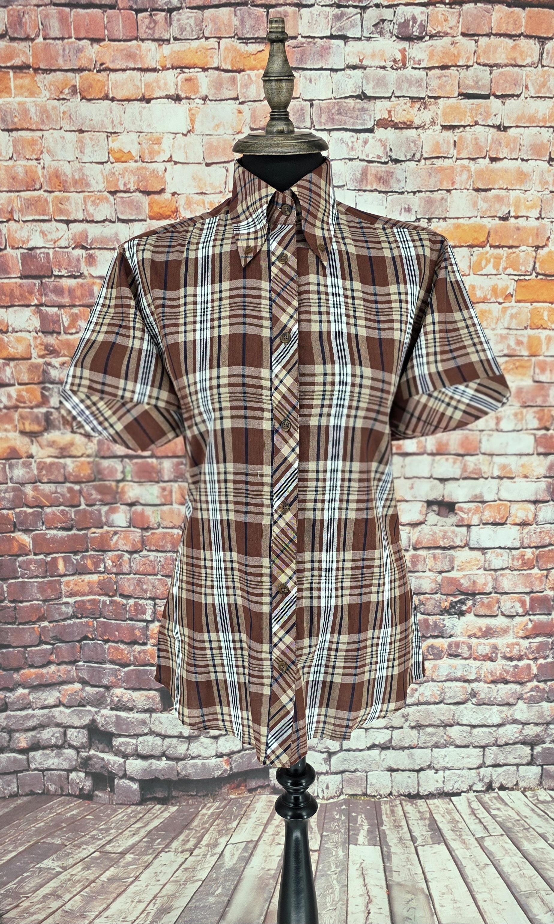 Ruth -  Brown Checked Button Down Collar Shirt