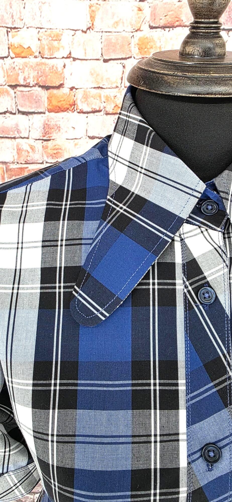 Louisa -  Blue Black Checked Beagle Collar Shirt