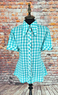 Emma -  Mint & White Beagle Collar Gingham Shirt