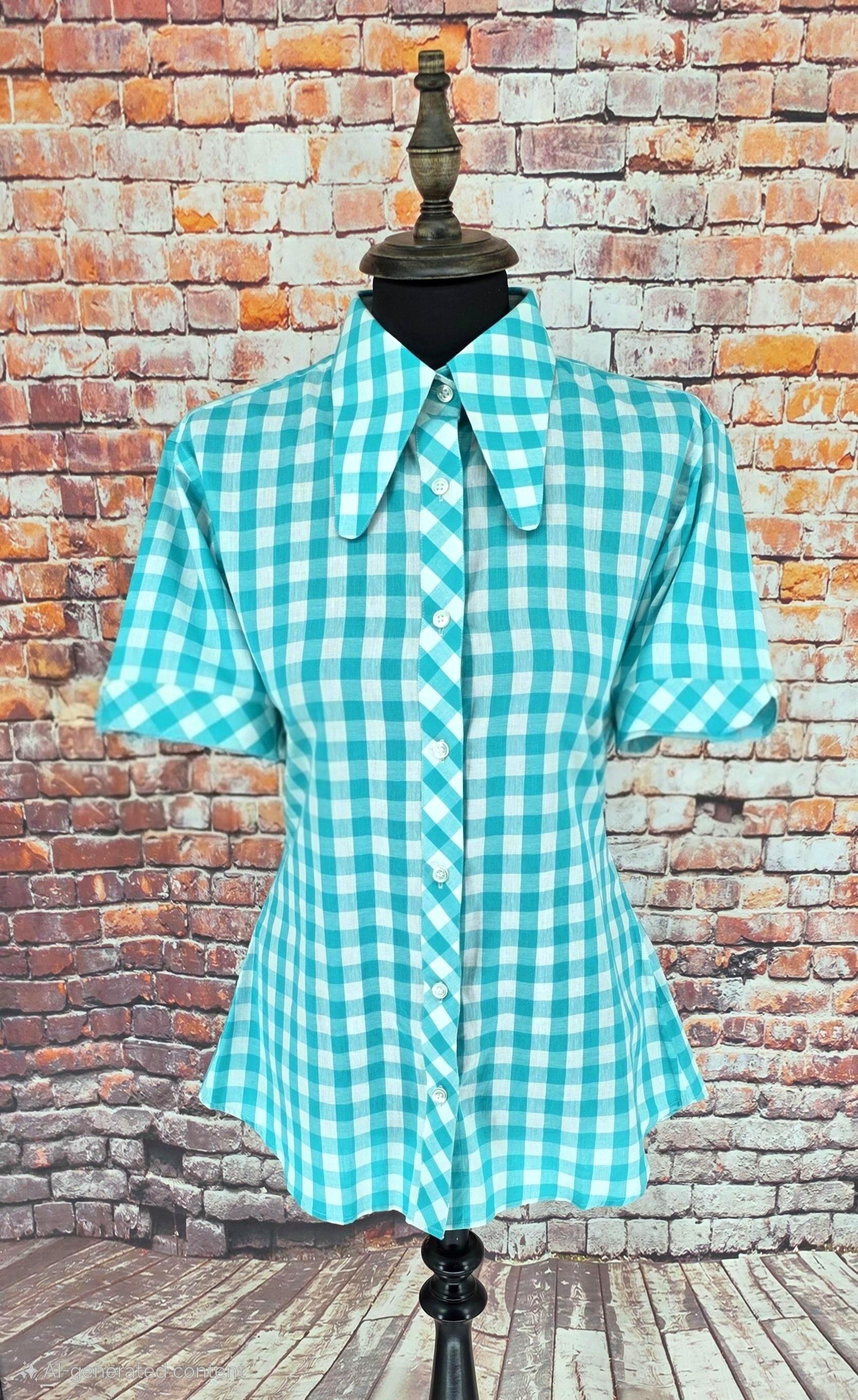 Emma -  Mint & White Beagle Collar Gingham Shirt