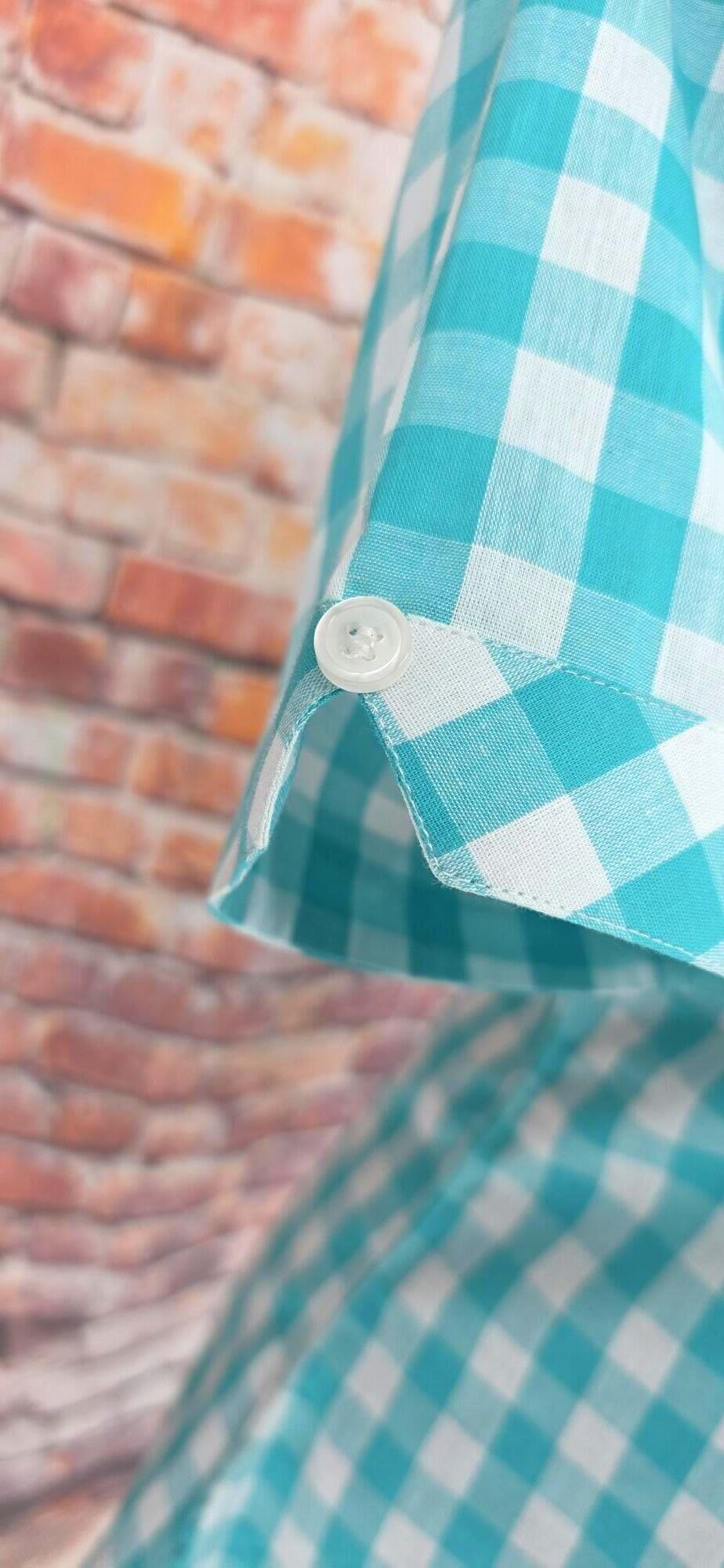 Emma -  Mint & White Beagle Collar Gingham Shirt