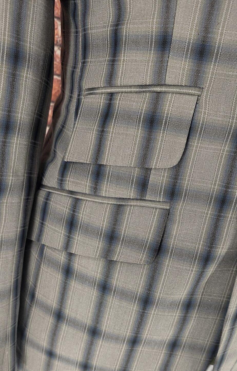 Portman - Warm Grey Checked Suit With Black Velvet Collar