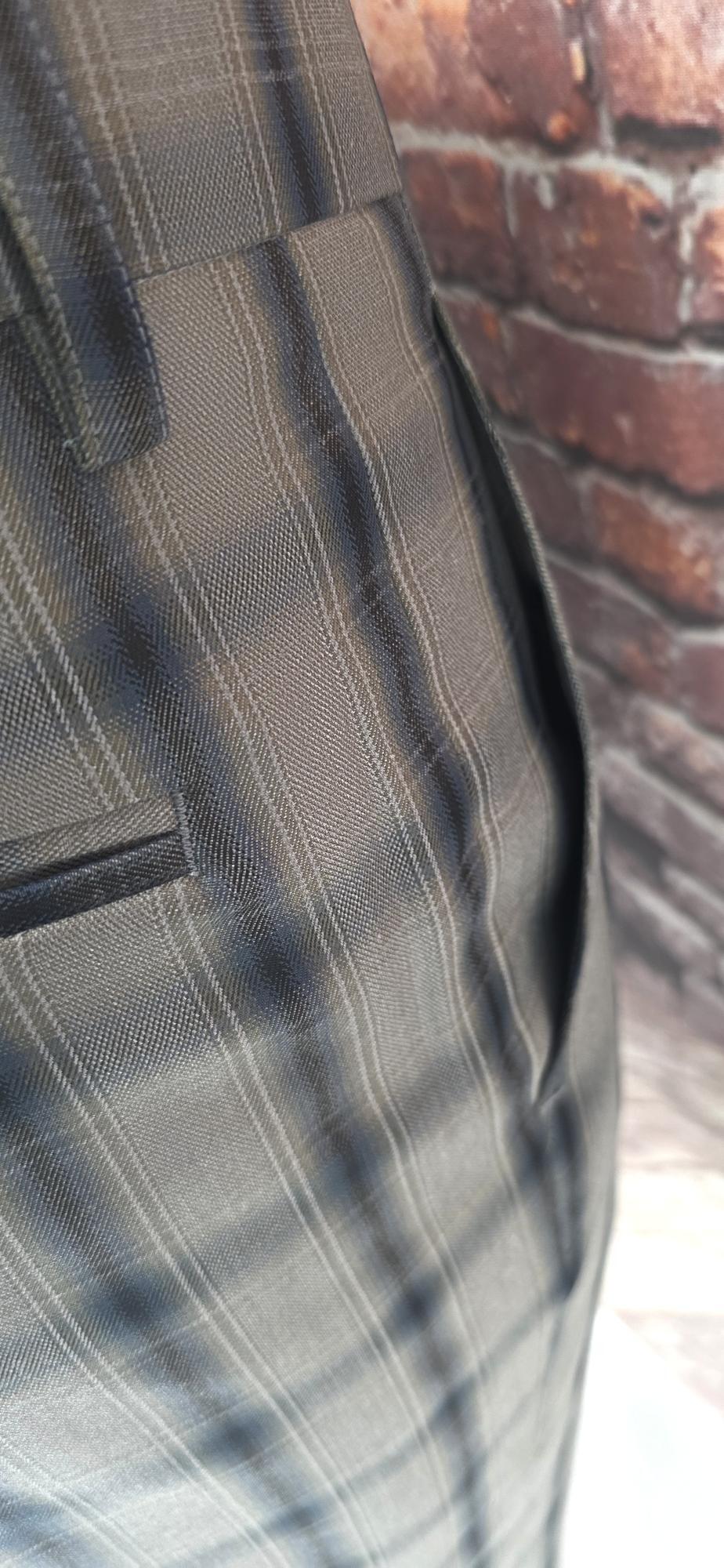 Portman - Warm Grey Checked Suit With Black Velvet Collar