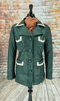 Verna  -  Women's Racing Green With Contrasting Cream Leather Detail Jacket