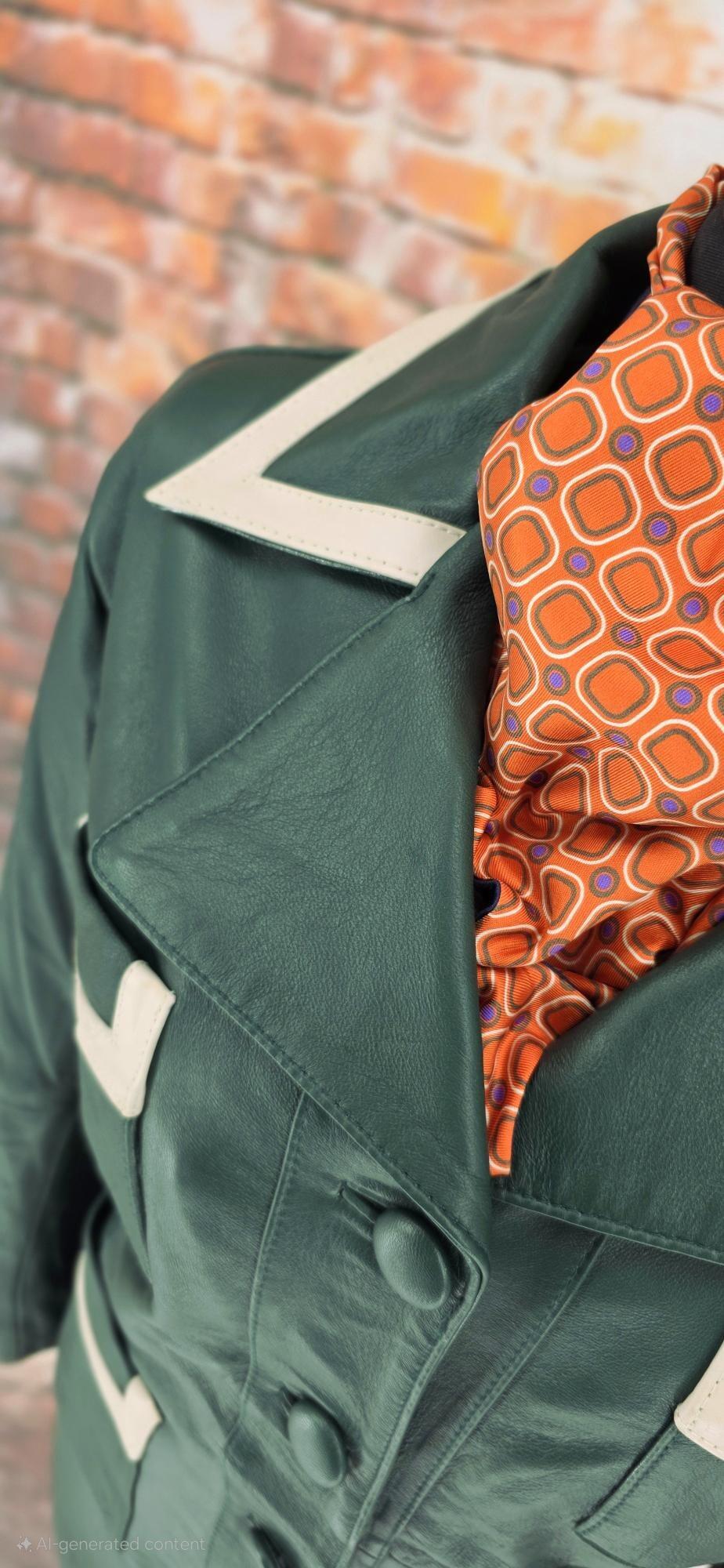 Verna  -  Women's Racing Green With Contrasting Cream Leather Detail Jacket