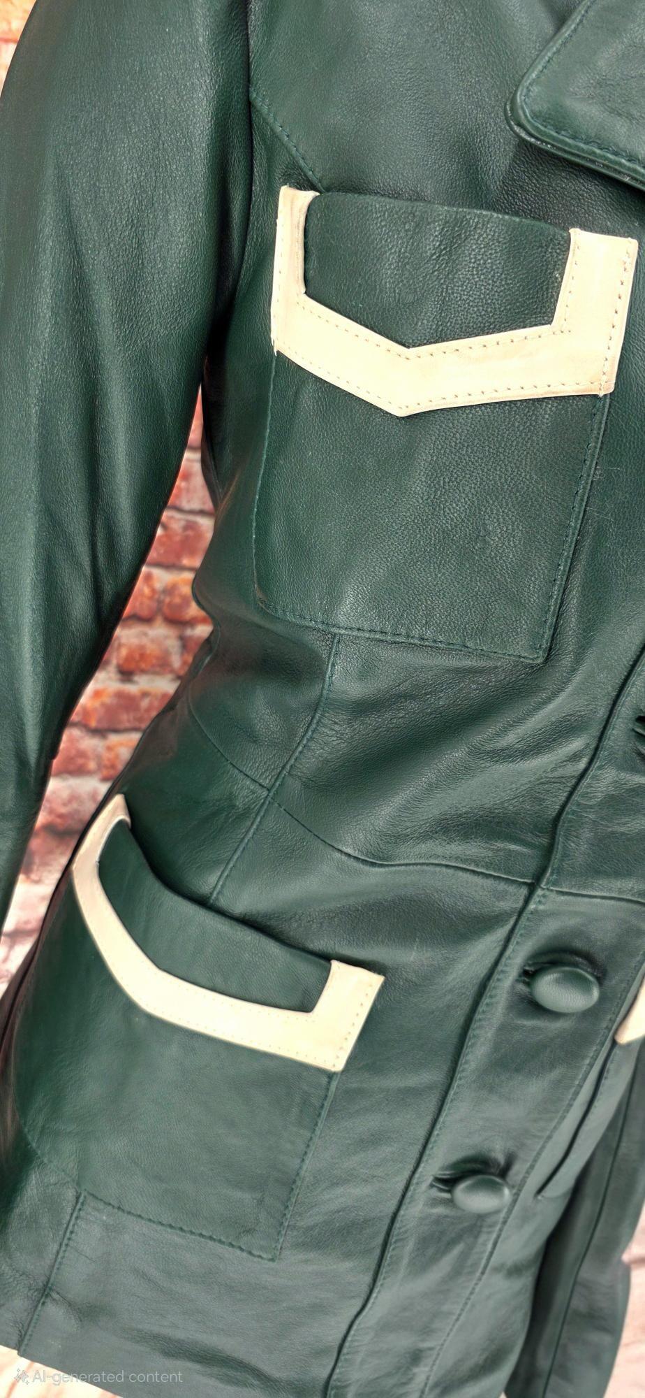 Verna  -  Women's Racing Green With Contrasting Cream Leather Detail Jacket