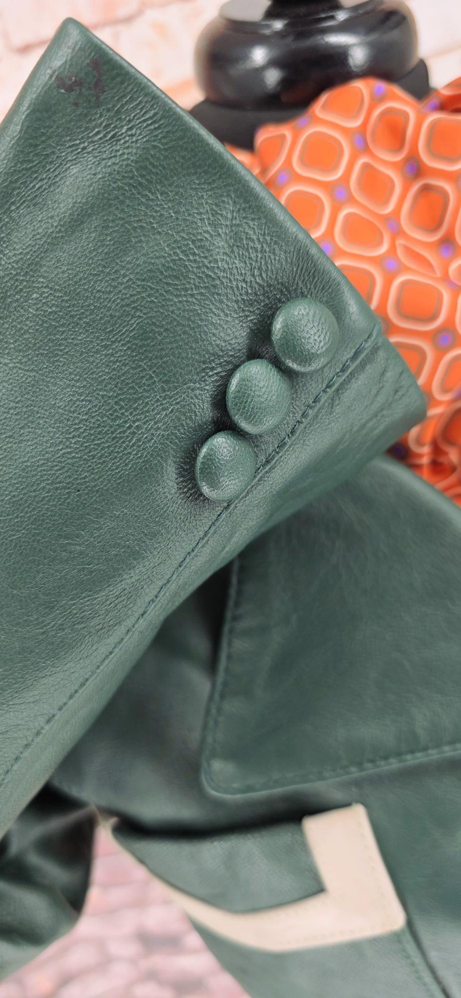 Verna  -  Women's Racing Green With Contrasting Cream Leather Detail Jacket