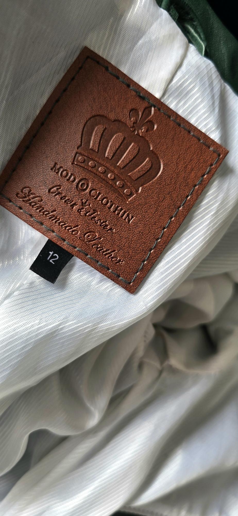 Verna  -  Women's Racing Green With Contrasting Cream Leather Detail Jacket
