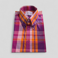 Andrea - Pink Orange Checked Cotton Short Sleeve Shirt