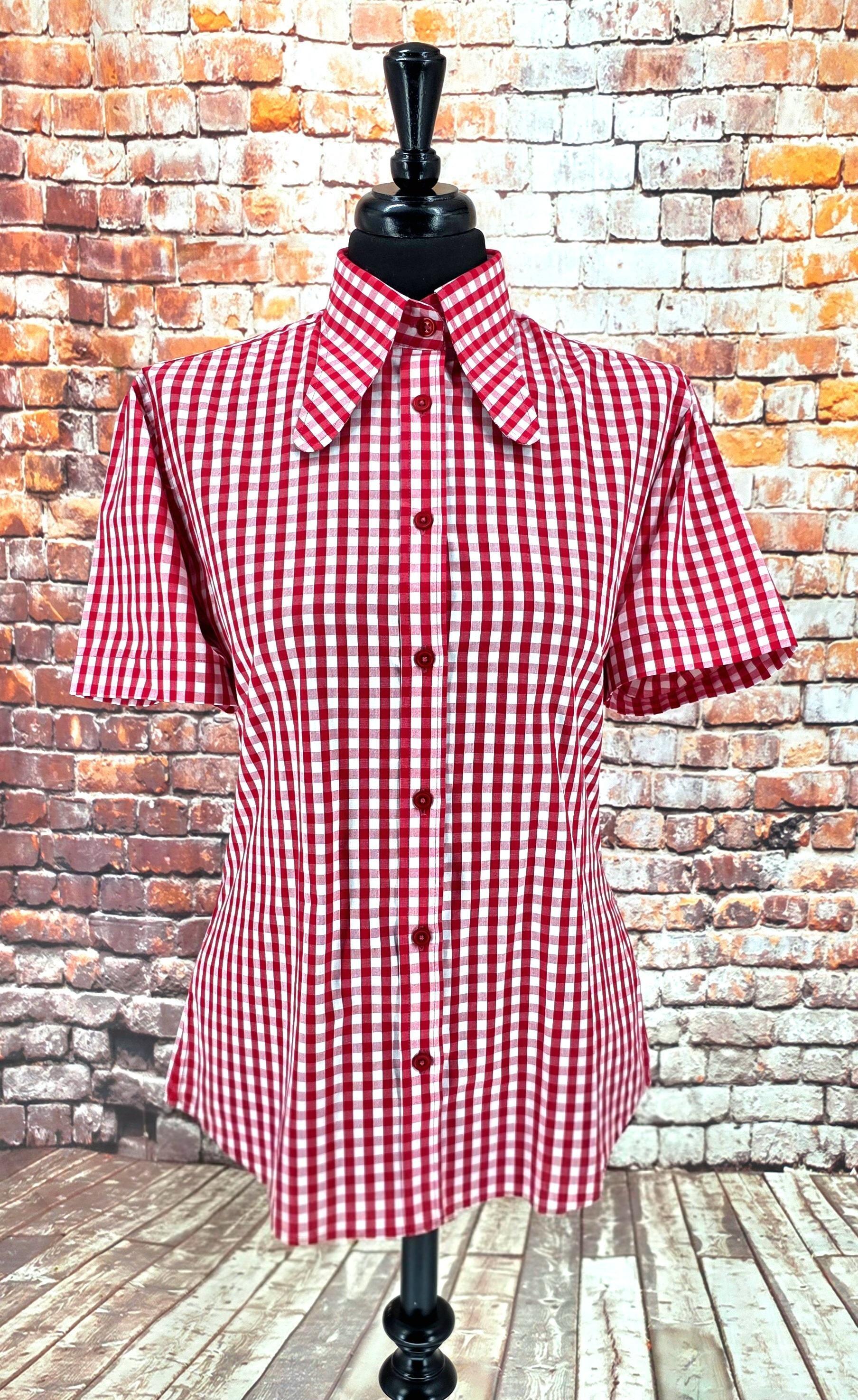 Mary - Women's  Red & White Gingham Shirt With Beagle Collar.