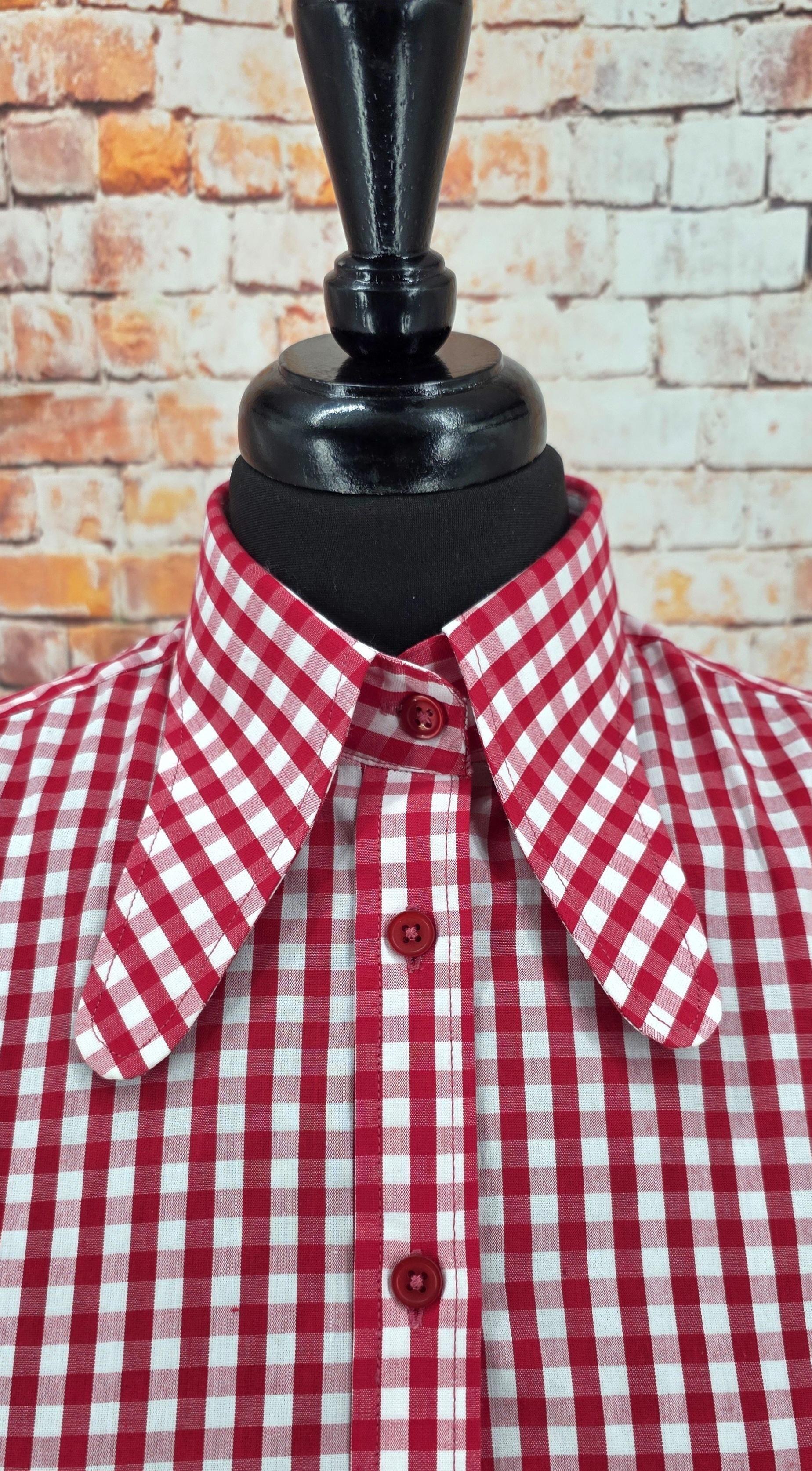 Mary - Women's  Red & White Gingham Shirt With Beagle Collar.