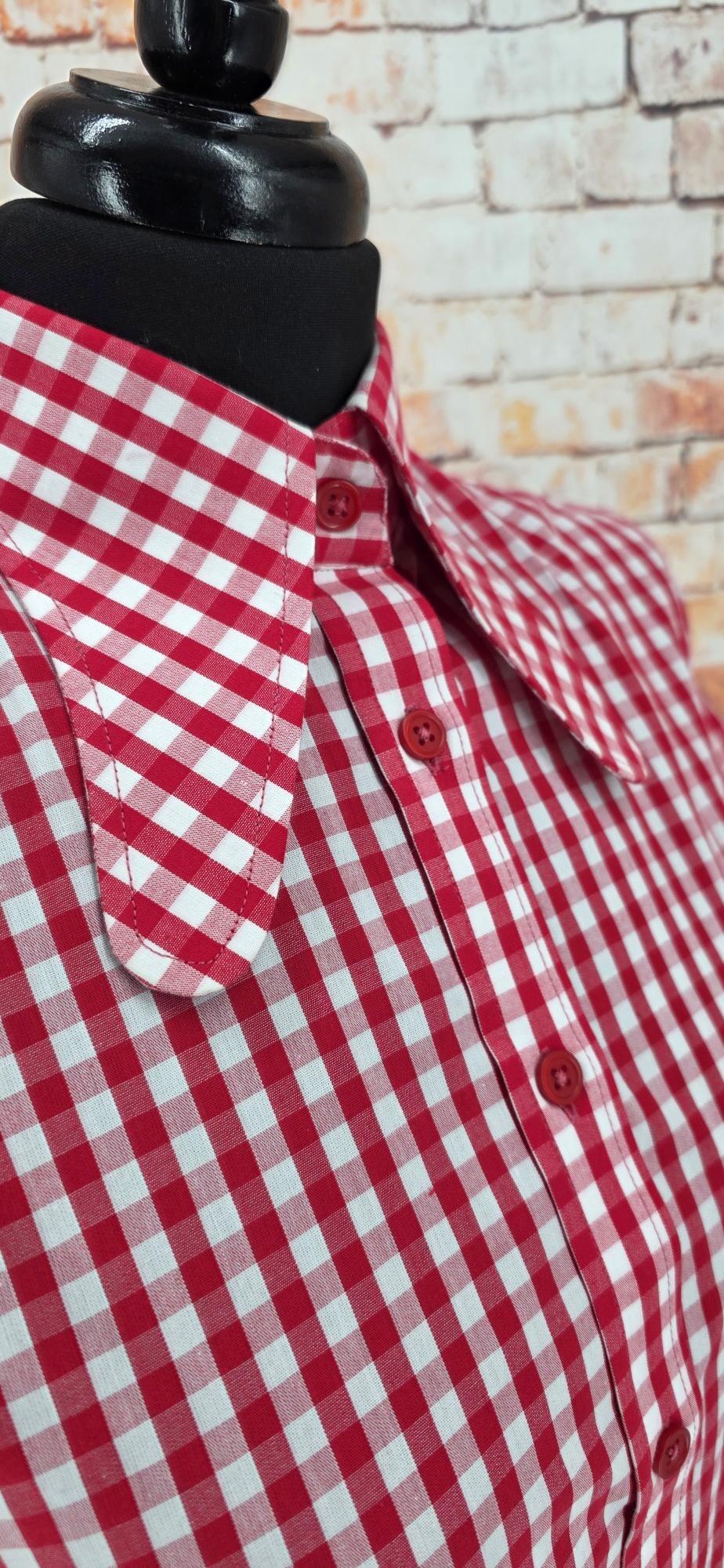 Mary - Women's  Red & White Gingham Shirt With Beagle Collar.
