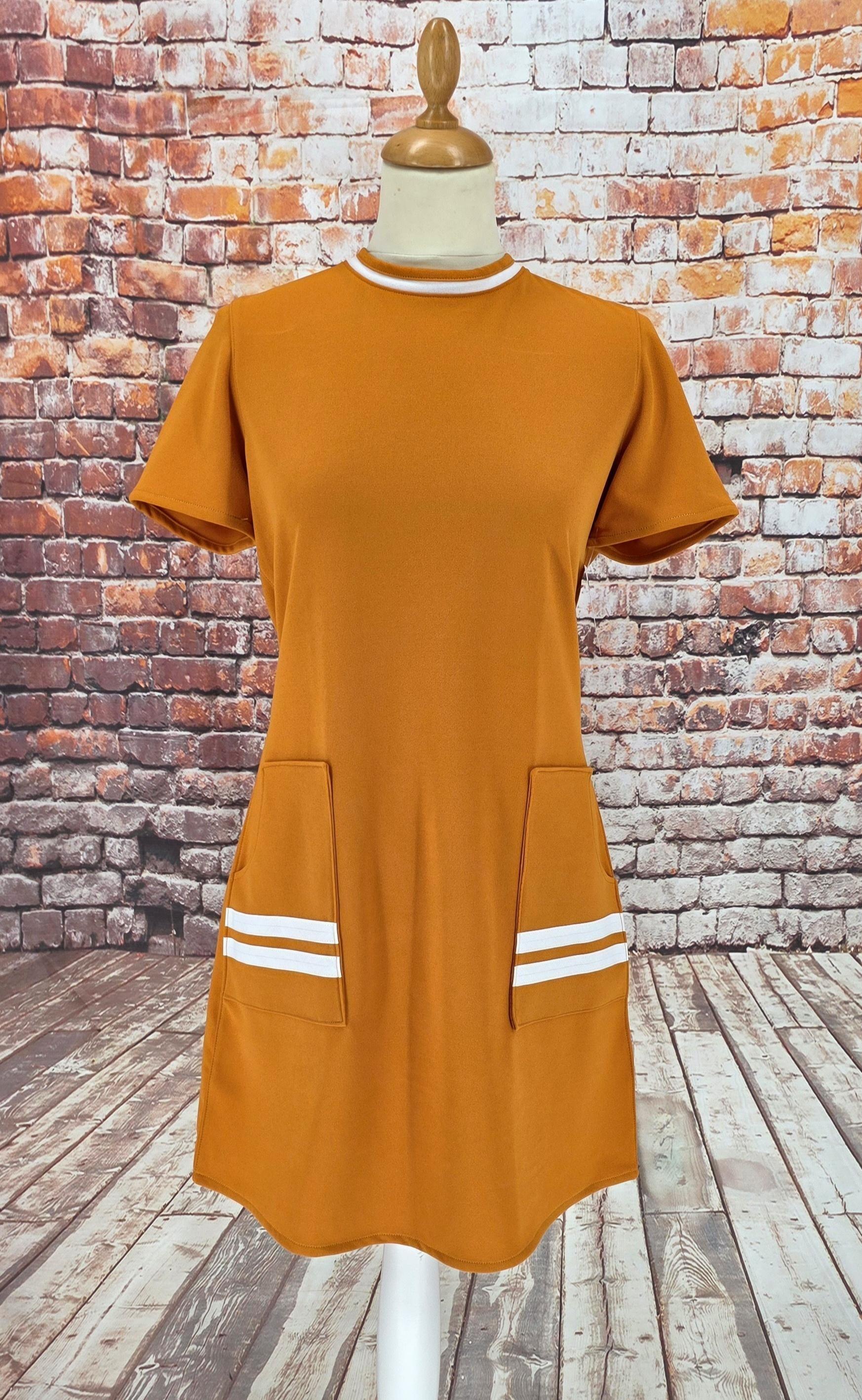 Wanda - Zingy Orange Mustard Short Sleeve Mod Style Dress