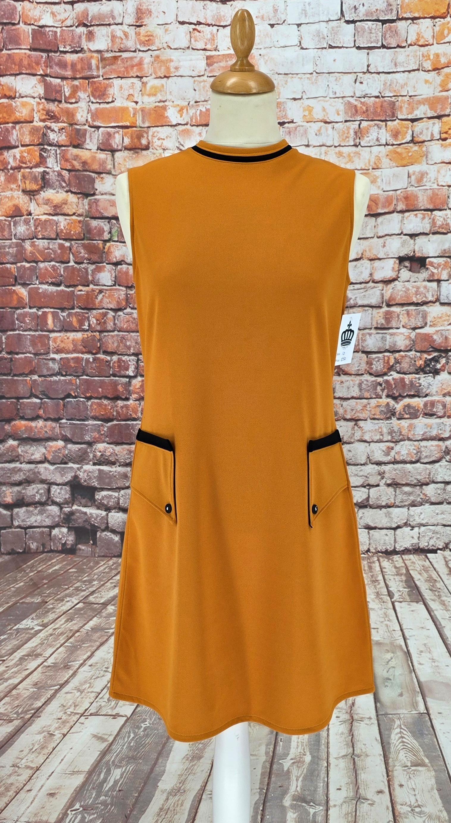 Sally - Zingy Mustard Sleeveless Mod Style Dress
