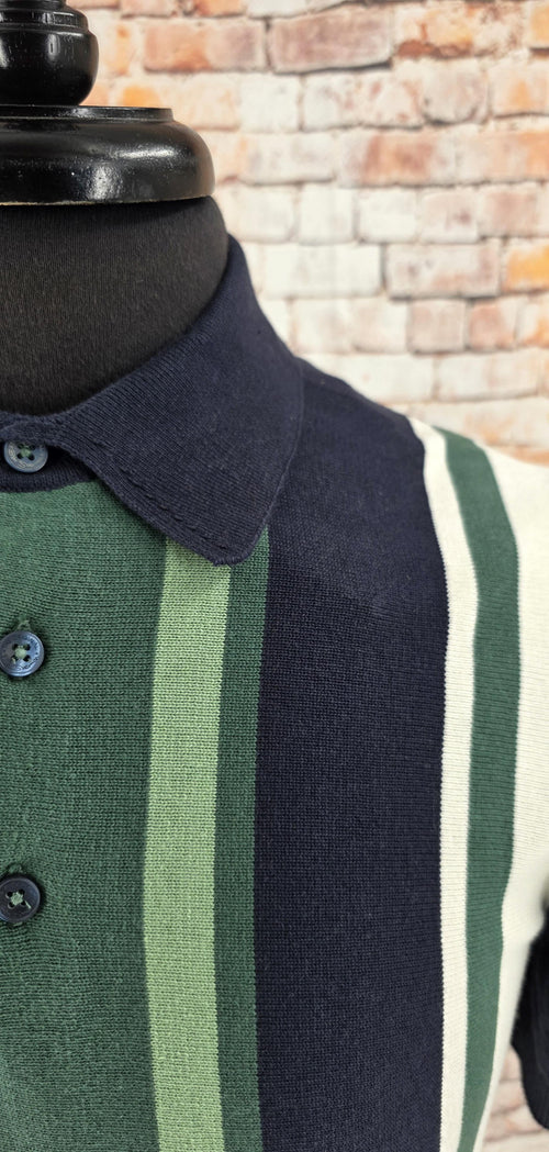 Ben Sherman -  Green Navy Cream Striped Knitted Top