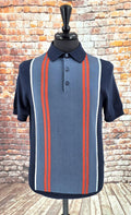 Ben Sherman -  Airforce Blue Navy Orange Striped Knitted Top
