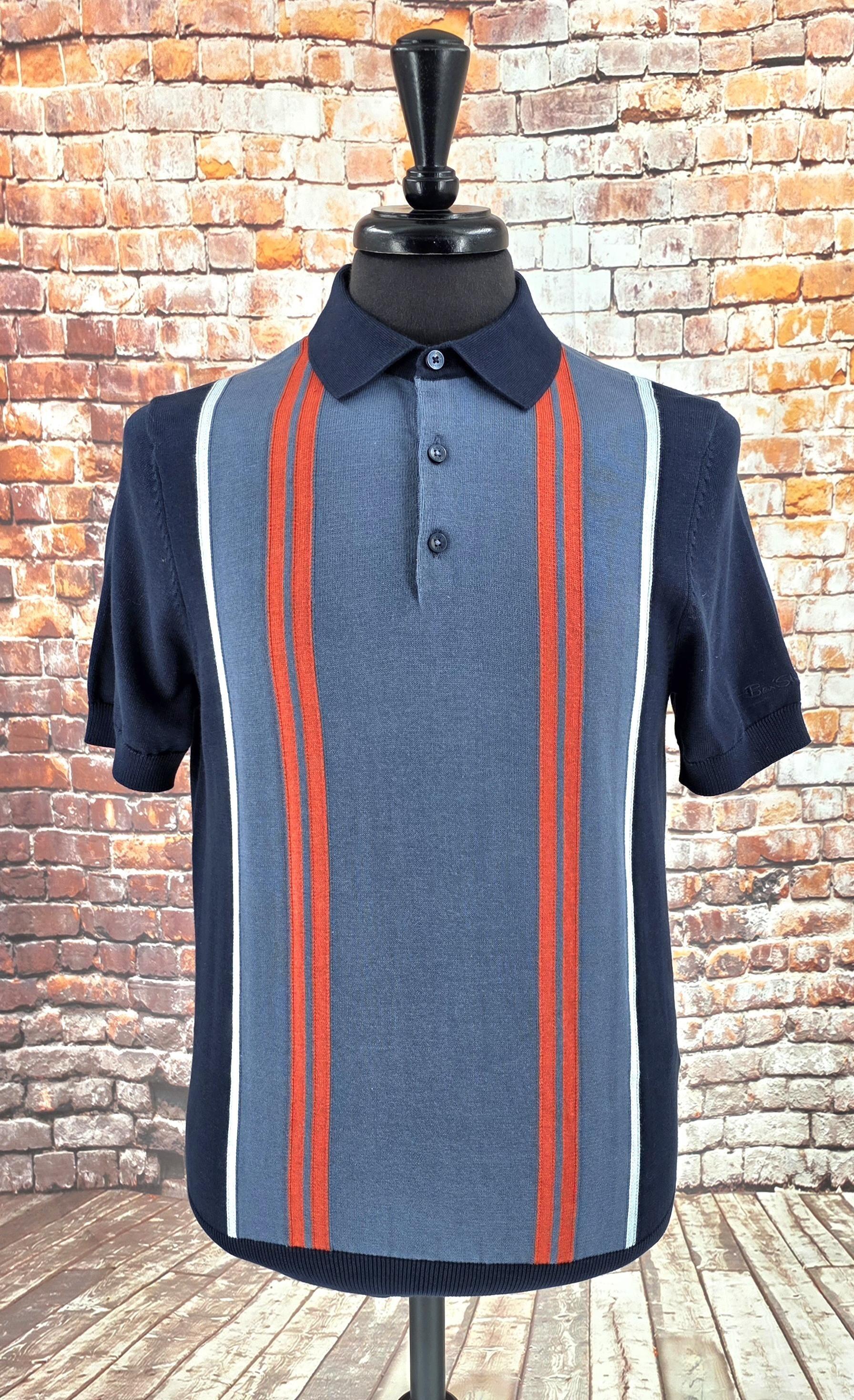 Ben Sherman -  Airforce Blue Navy Orange Striped Knitted Top