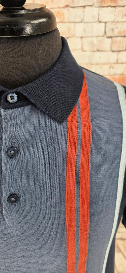 Ben Sherman -  Airforce Blue Navy Orange Striped Knitted Top