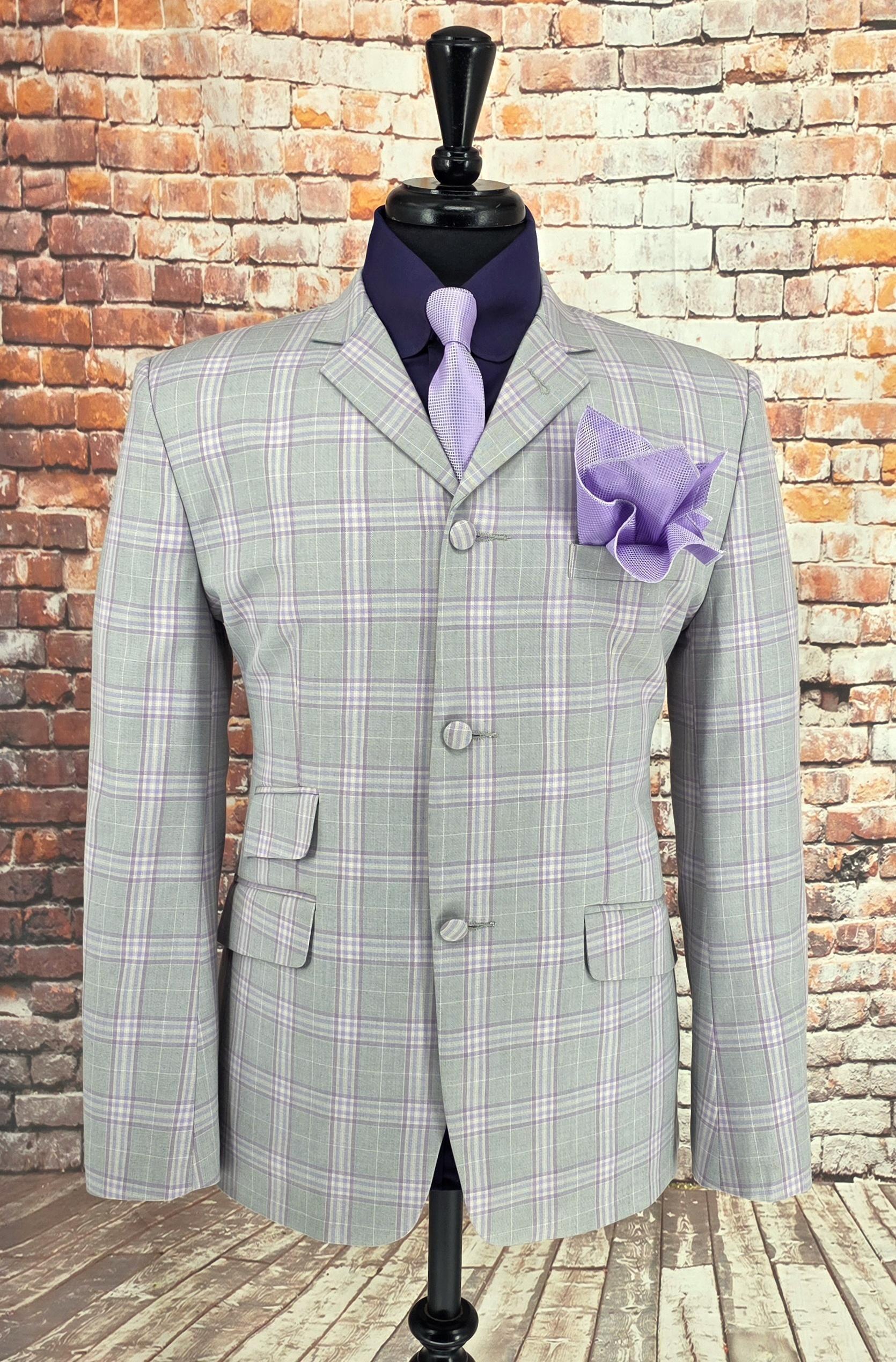 Larkin -  Grey Lavender Checked Tailored Jacket