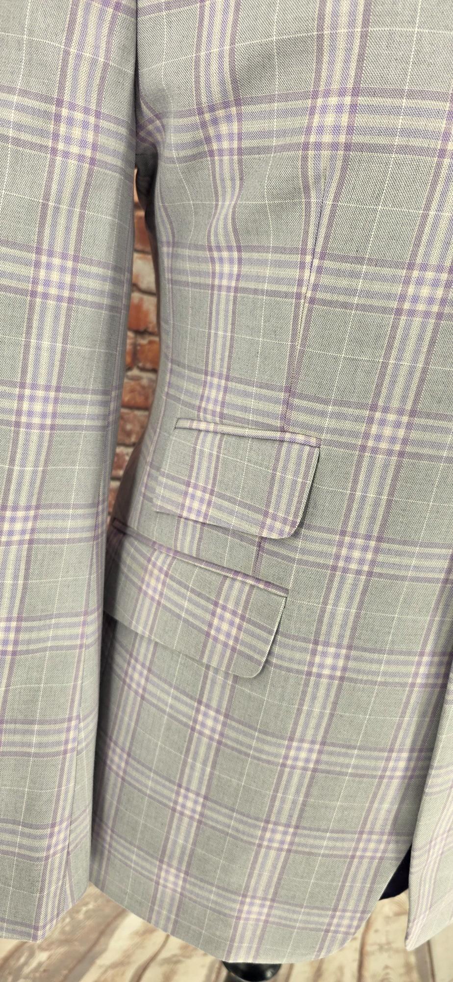 Larkin -  Grey Lavender Checked Tailored Jacket
