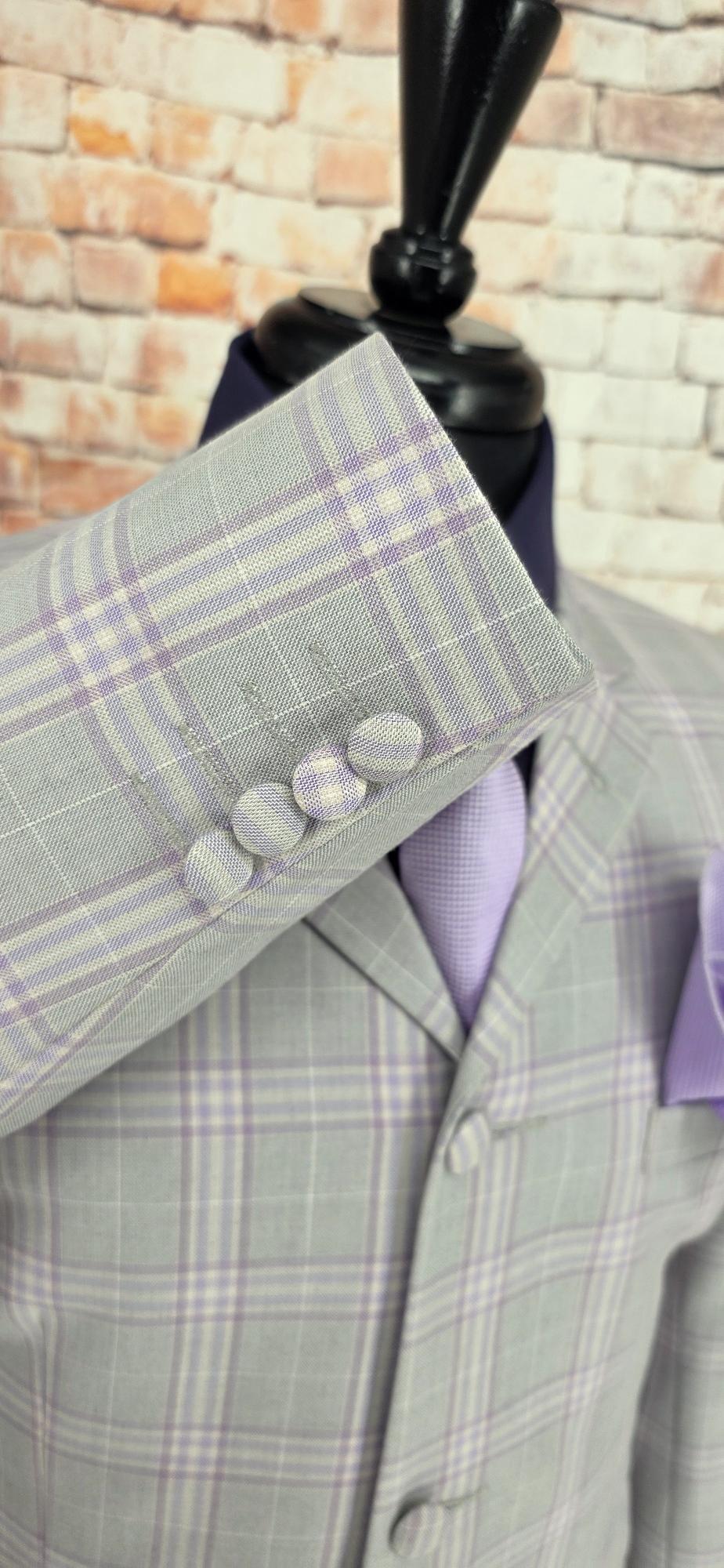 Larkin -  Grey Lavender Checked Tailored Jacket