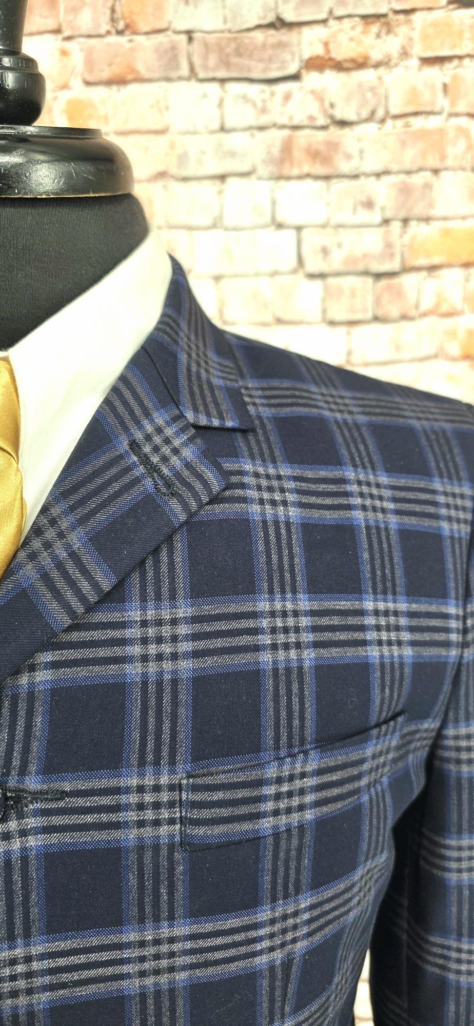 Kirk - Wool Blend Checked Blue Suit